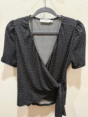 All in Favor Black Polka Dot Wrap Blouse